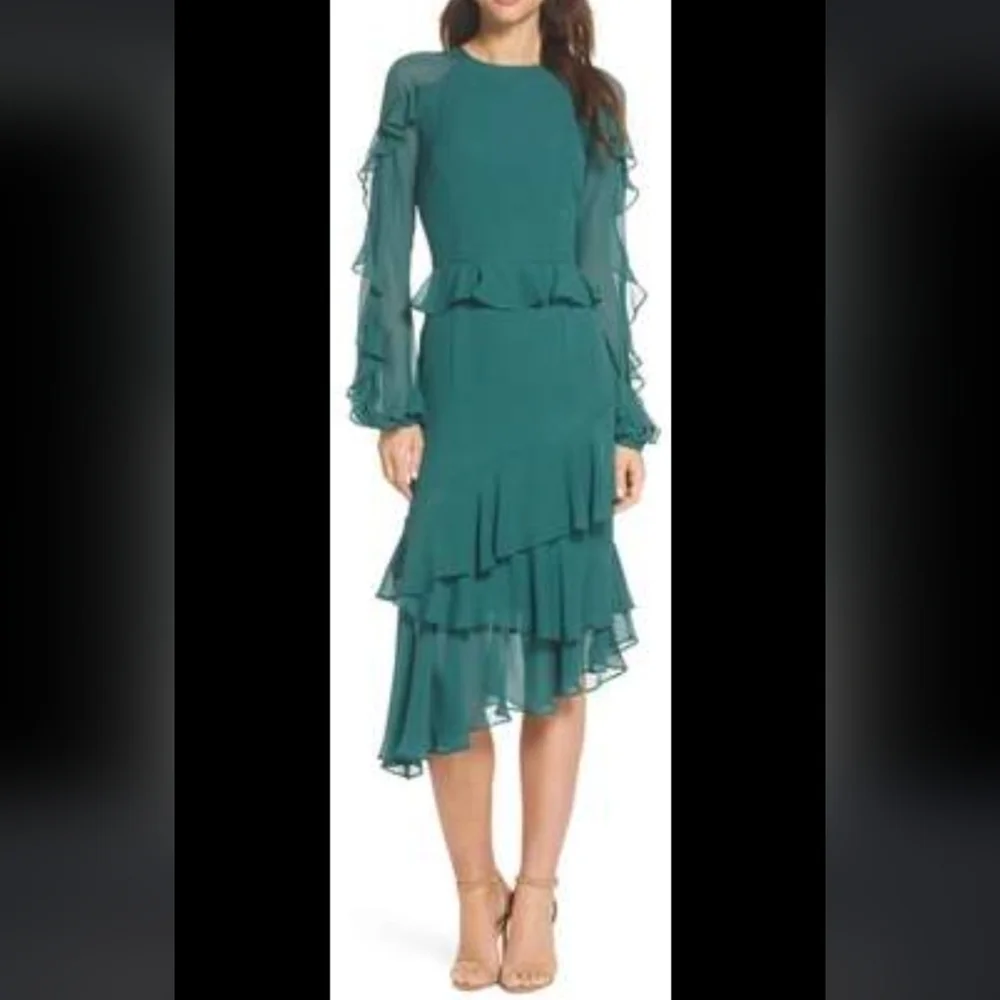 Cooper St Tiered Dress Size 10 Black Lined Asymmetric Long Sleeve Sleeve Ruffles - Picture 7 of 12